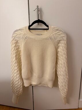 INTERMIX Cream Cable Knit Crewneck Sweater